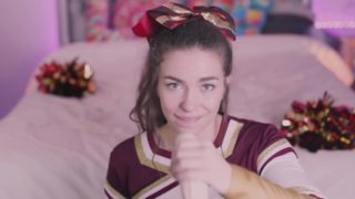 A cheerleader girl sucks a dildo he cums facial for chat.