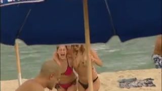 Kinky girls tease hard in a hot voyeur beach group fun