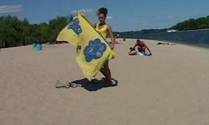 Nudist legal age teenager not shy about posing in nature’s garb at the beach