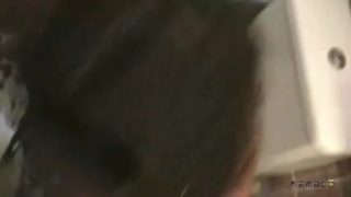 Sexy Arab babe sucks cock and gets facial in bathroom