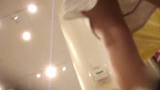 Hottie from changing room sex video flashes pantieless butt