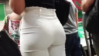 See thru white pants big butt